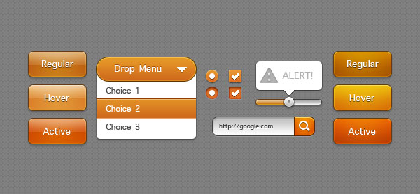 Orange Interactive Elements GUI Free PSD